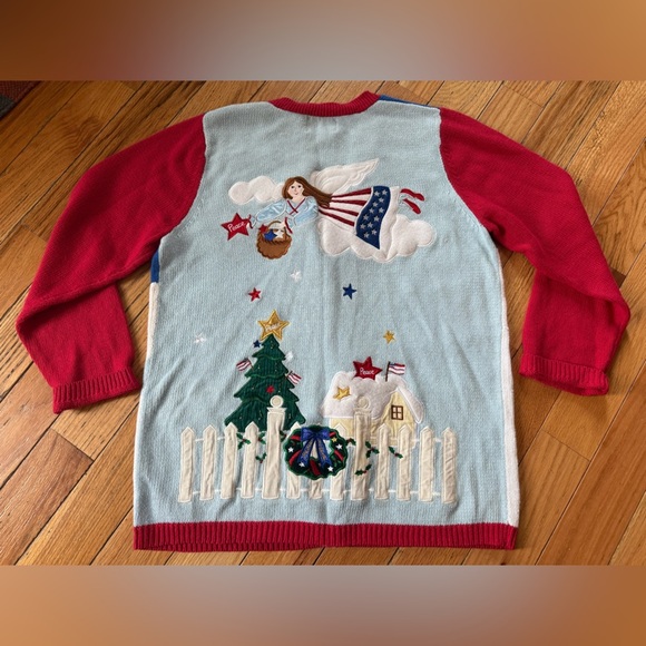 Quacker Factory Christmas Cardigan Sweater Americana Patriotic Angel Flag Size M - Picture 7 of 14